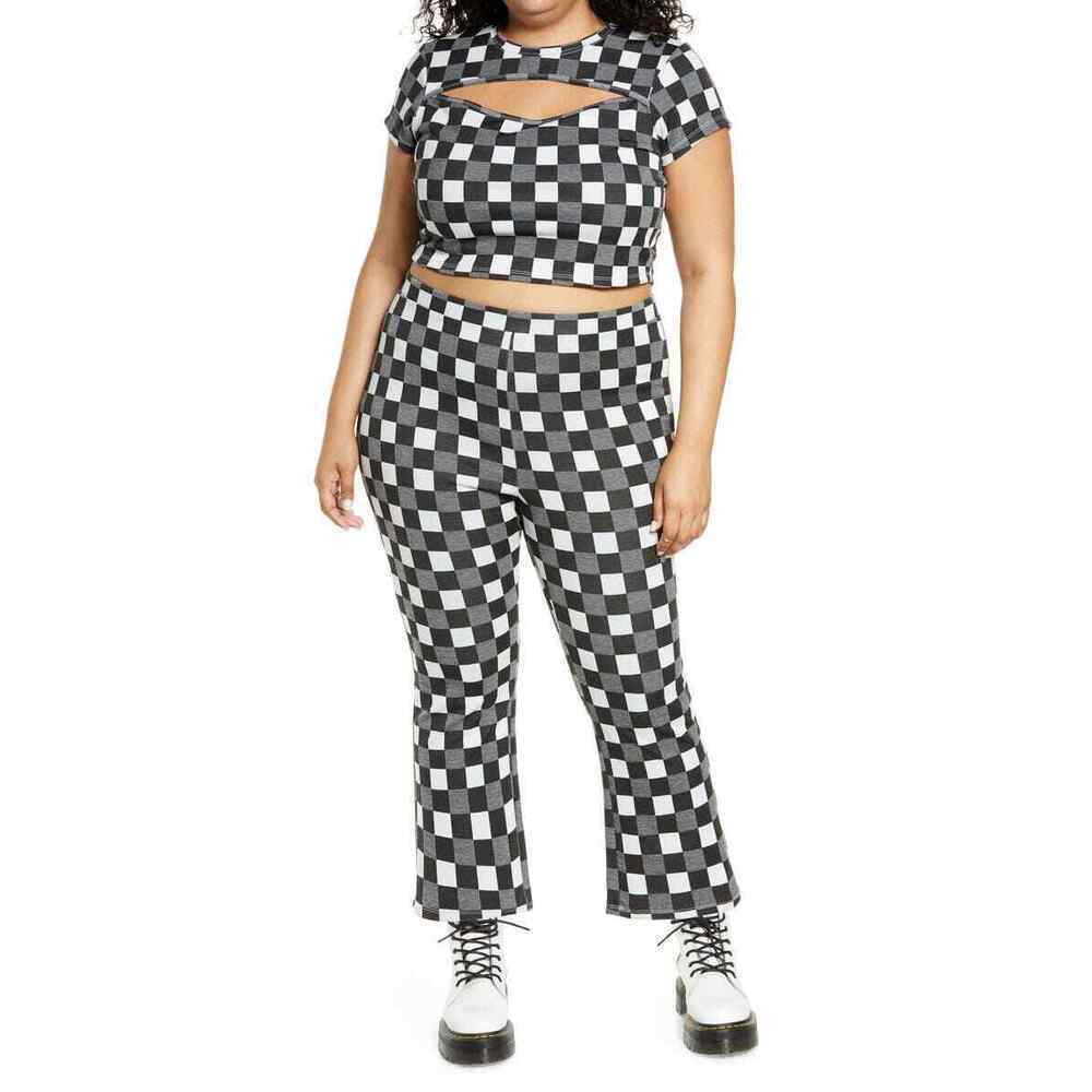 BP. Cutout Crop Tee In Black- White Gingham plus size 1X - Picture 5 of 15